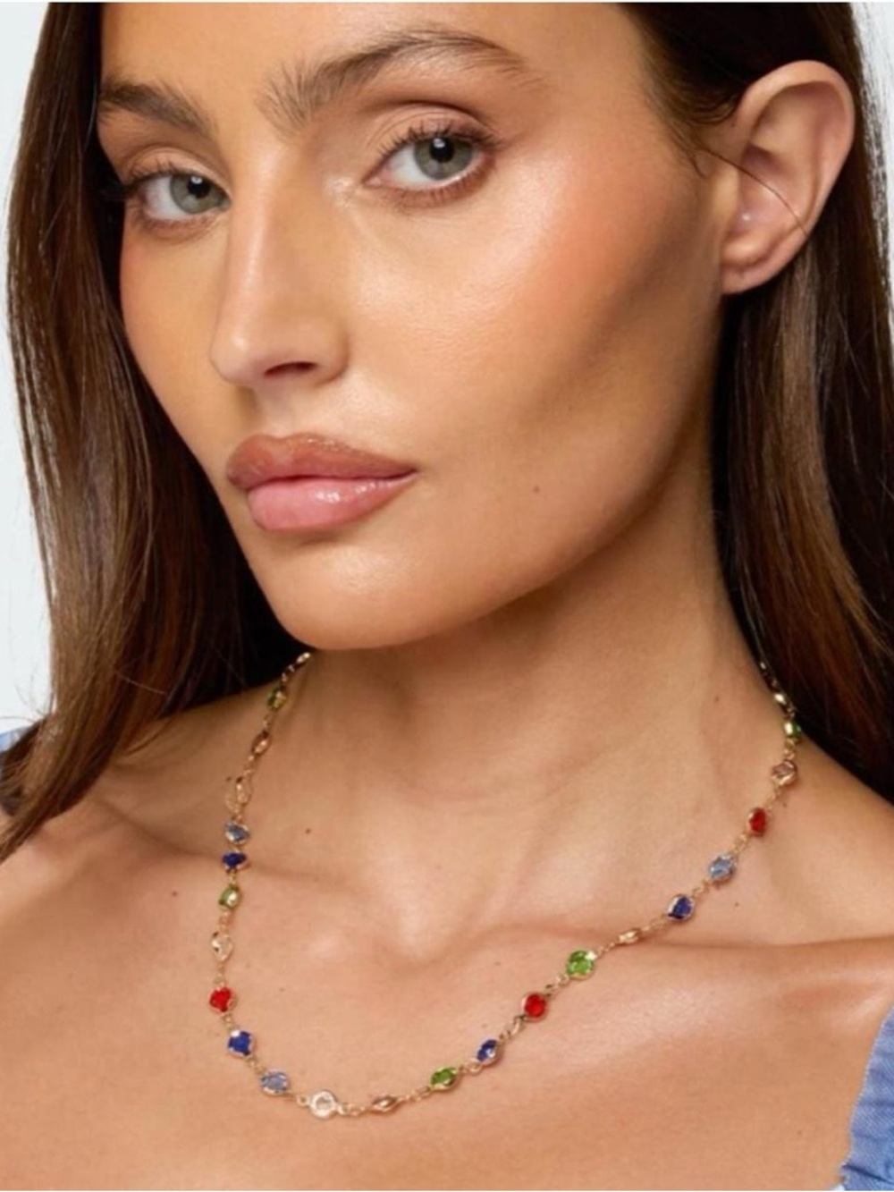 NWT, Edikted, Multicolor Crystal ‘Charmer’ Necklace, Gold Tone, 17.3 in length